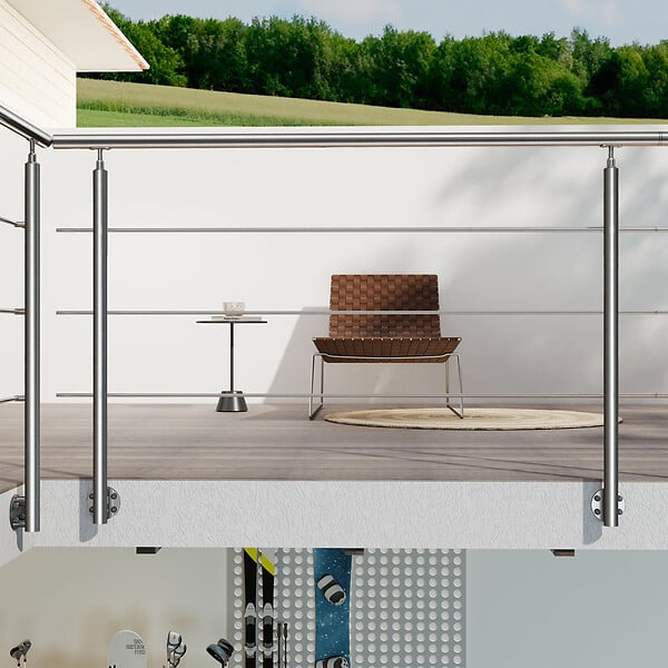 AICA SANITAIRE - Garde-corps en inox 304 Pose latérale - 150cm - Rampe escalier avec main courante et 3 traverses - Pour balcon, escalier - large