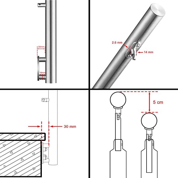 AICA SANITAIRE - Garde-corps en inox 304 Pose latérale - 100cm - Rampe escalier avec main courante et 3 traverses - Pour balcon, escalier - large