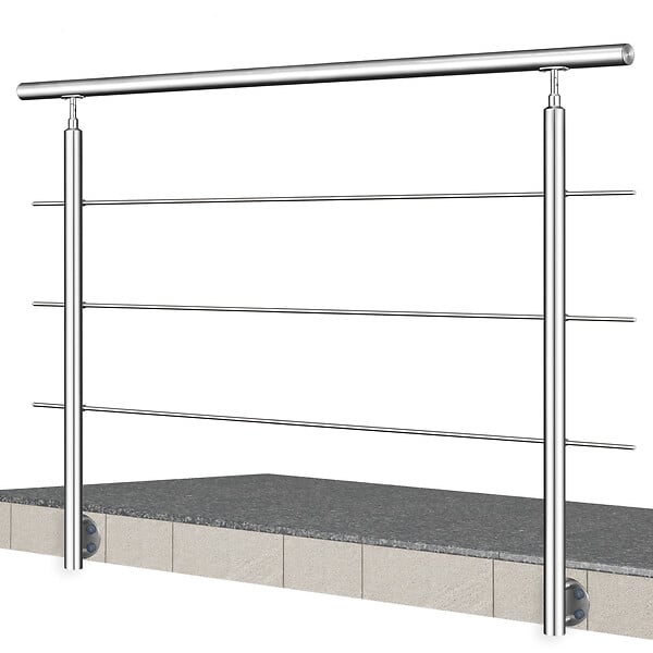 AICA SANITAIRE - Garde-corps en inox 304 Pose latérale - 180cm - Rampe escalier avec main courante et 3 traverses - Pour balcon, escalier - large