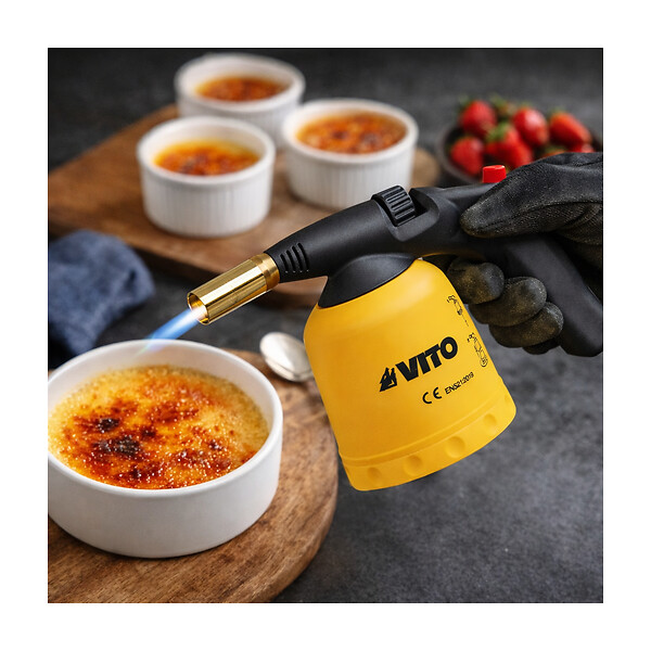 VITO - Lampe à souder gaz 1700W Allumage piezo 1200°C Gaz Butane 190g – Chalumeau gaz Bricolage Plomberie Soudure Cuisine - large
