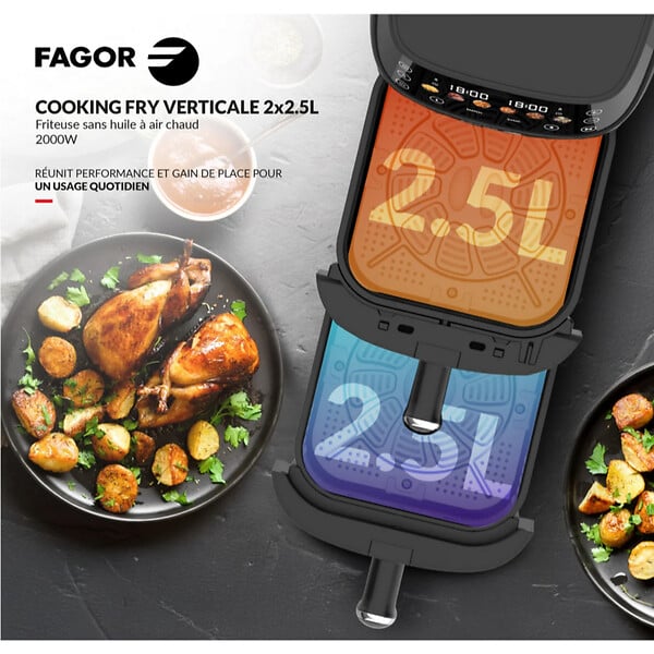 FAGOR - Friteuse Sans Huile 2x2.5l 2000w Noir - FG3301 - large