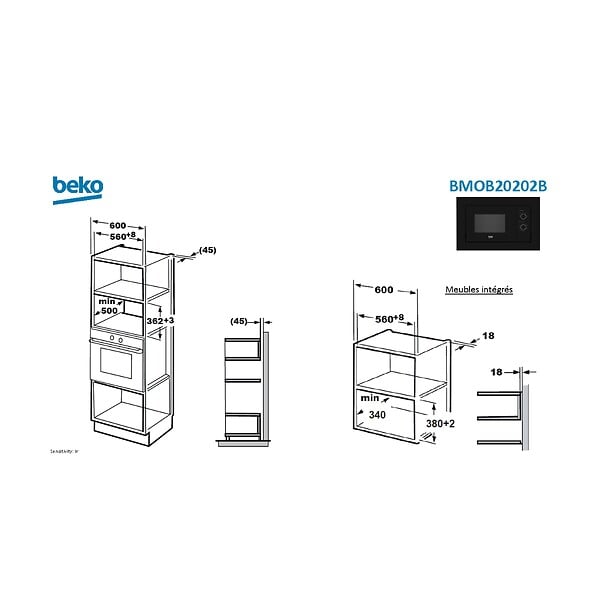 BEKO - Micro-onde Solo Encastrable 20l 800w Noir - BMOB20202B - large