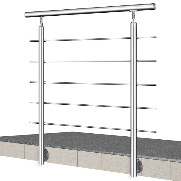 AICA SANITAIRE - Garde-corps en inox 304 Pose latérale - 120cm - Rampe escalier avec main courante et 5 traverses - Pour balcon, escalier - large