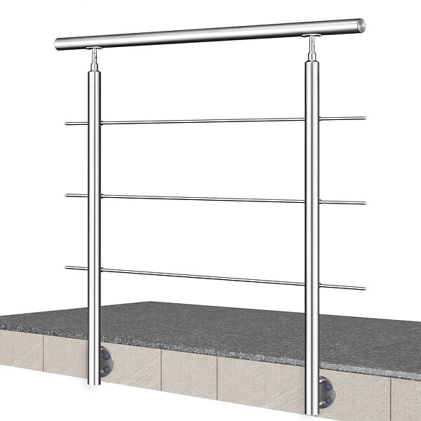 AICA SANITAIRE - Garde-corps en inox 304 Pose latérale - 120cm - Rampe escalier avec main courante et 3 traverses - Pour balcon, escalier - large