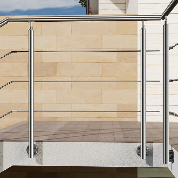 AICA SANITAIRE - Garde-corps en inox 304 Pose latérale - 120cm - Rampe escalier avec main courante et 3 traverses - Pour balcon, escalier - large