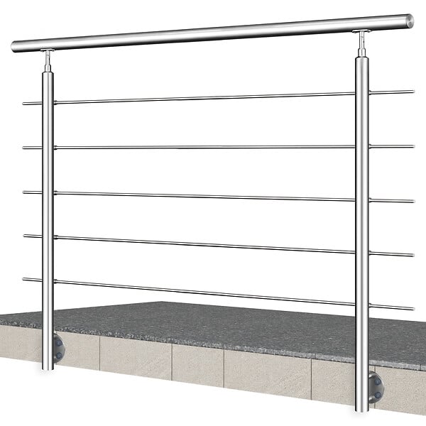 AICA SANITAIRE - Garde-corps en inox 304 Pose latérale - 180cm - Rampe escalier avec main courante et 5 traverses - Pour balcon, escalier - large