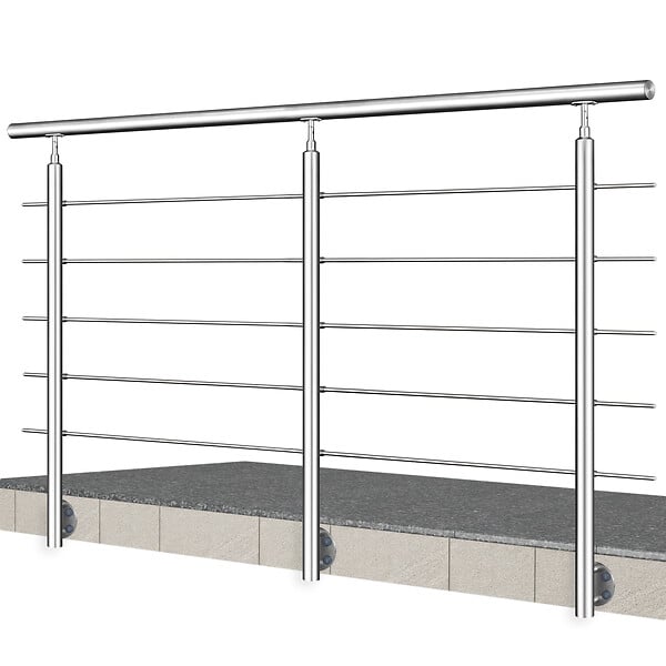 AICA SANITAIRE - Garde-corps en inox 304 Pose latérale - 240cm - Rampe escalier avec main courante et 5 traverses - Pour balcon, escalier - large