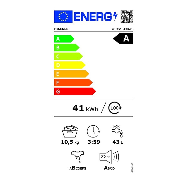 HISENSE - Lave-linge Frontal 10.5kg 1400 Tours/min - WF3S1043BW3 - large