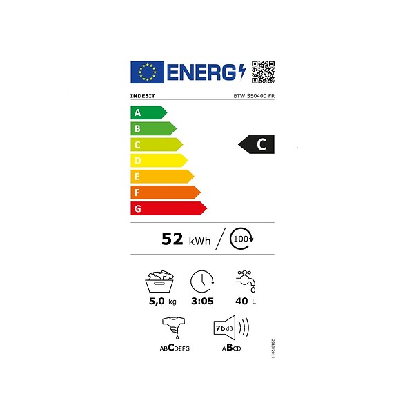 INDESIT - Lave-linge Top 5kg 1000 Tours/min - BTWS50400FR - large