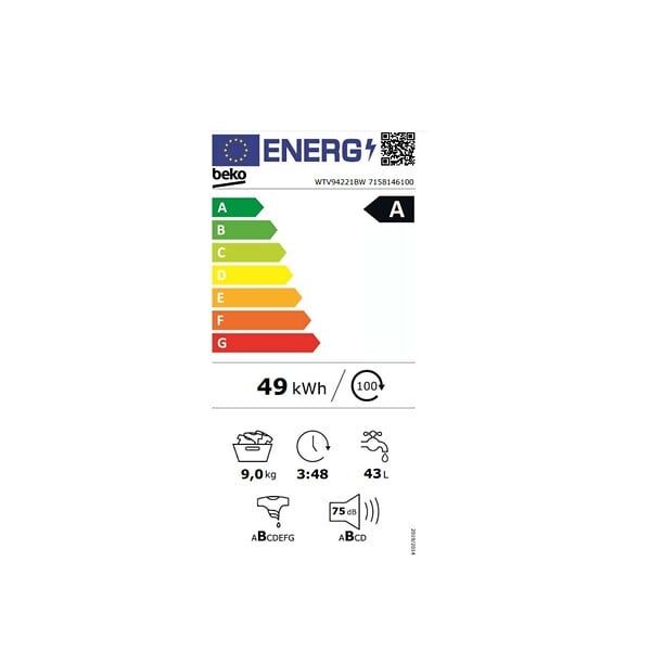 BEKO - Lave-linge Frontal 9 Kg 1400 Tours/min - WTV94221BW - large