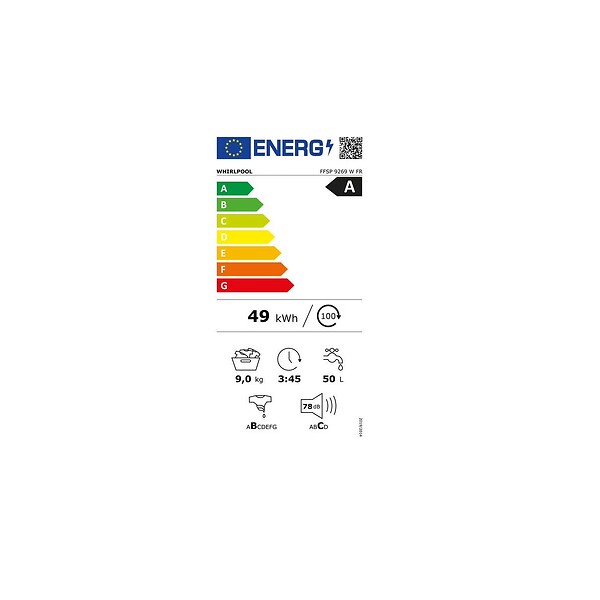 WHIRLPOOL - Lave-linge Frontal 9kg 1200 Tours/min Blanc - FFSPL9269WFR - large