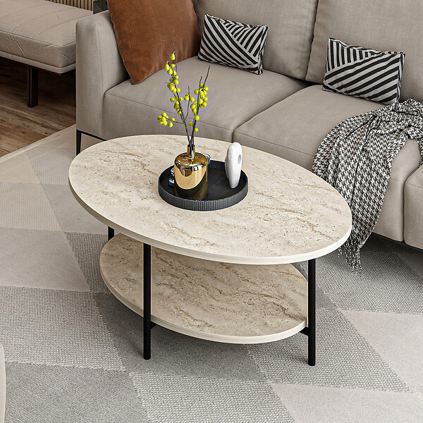 HABITAT ET JARDIN - Table basse en bois "Elis" - 90 x 60 x 36 cm - Travertin - large