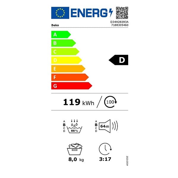 BEKO - Sèche-linge à Pompe à Chaleur 8kg 60cm - D34H28393A - large