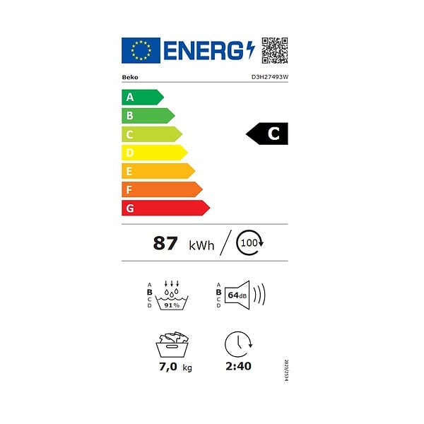 BEKO - Sèche Linge Pompe à Chaleur à Condensation 7kg 1400 Tours/min - D3H27493W - large