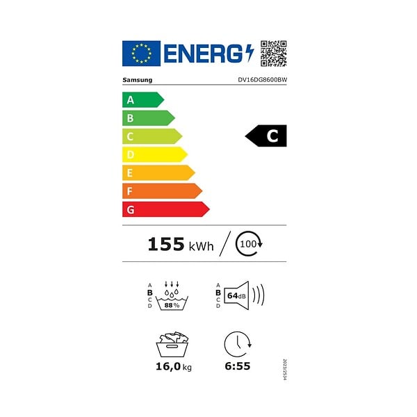 SAMSUNG - Sèche-linge Pompe à Chaleur 68.8cm 16kg Blanc - DV16DG8600BW - large