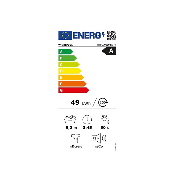 WHIRLPOOL - Lave-linge Frontal 9kg 1200 Tours/min Blanc - FFBNA9269BVFR - large