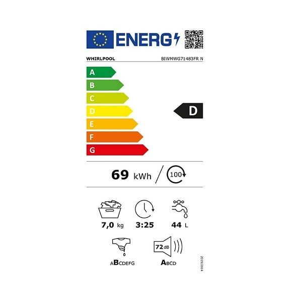 WHIRLPOOL - Lave-linge Intégrable 7 Kg 1400 Tours/min - BIWMWG71483FRN - large