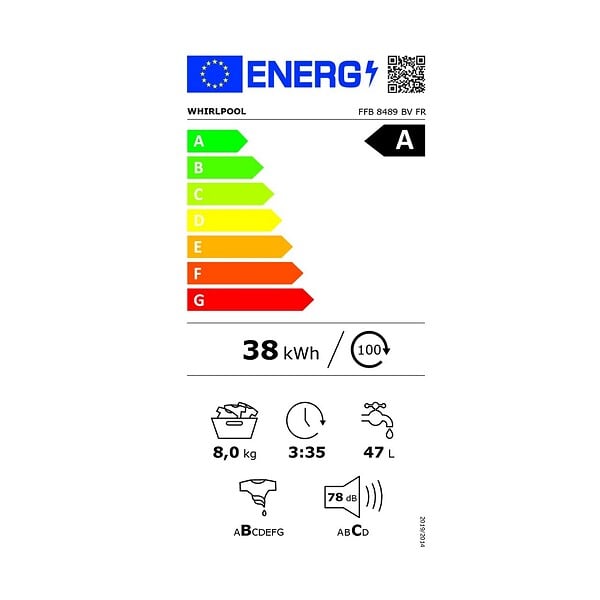 WHIRLPOOL - Lave-linge Frontal 8kg 1400 Tours/min - FFB8489BVFR - large