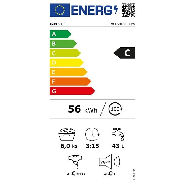 INDESIT - Lave-linge Top 6kg 1000 Tours/min - BTWL60400EUN - large