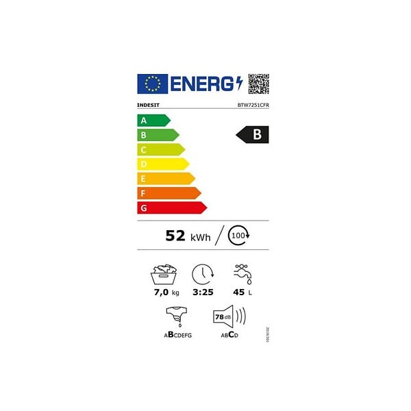 INDESIT - Lave-linge Top 7kg 1200 Tours/min - BTW7251CFR - large