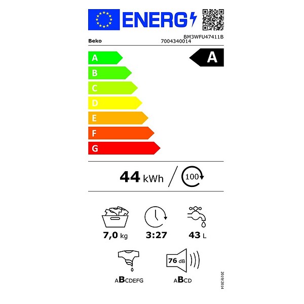 BEKO - Lave-linge Frontal 7kg 1400 Trs/min Blanc - BM3WFU47411B - large