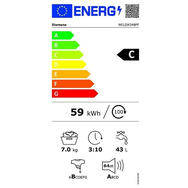 SIEMENS - Lave-linge Intégrable 7kg 1200 Tours/min - WI12W348FF - large