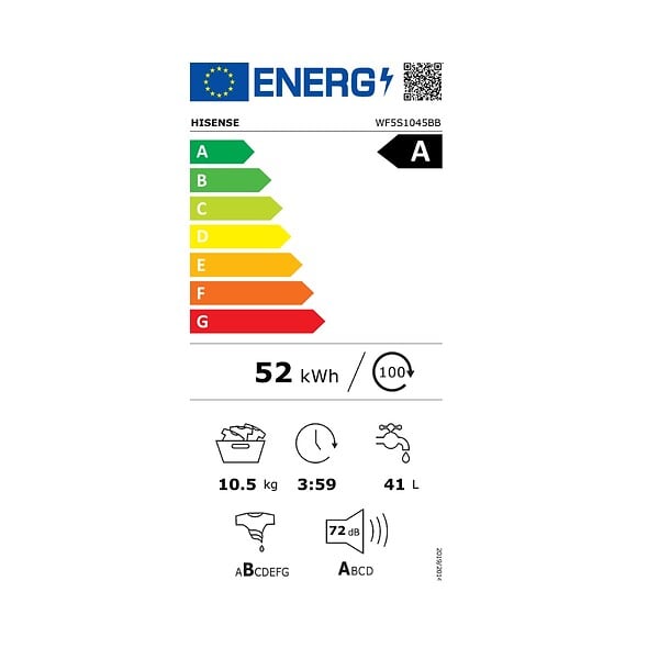 HISENSE - Lave-linge Frontal 10.5 Kg 1400 Tours/min Noir - WF5S1045BB - large