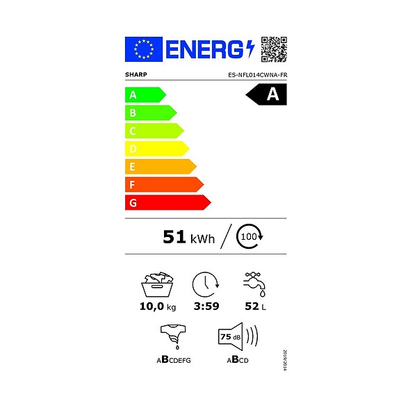 SHARP - Lave-linge Frontal 10kg 1400 Tours/min Blanc - ES-NFL014CWNA-FR - large