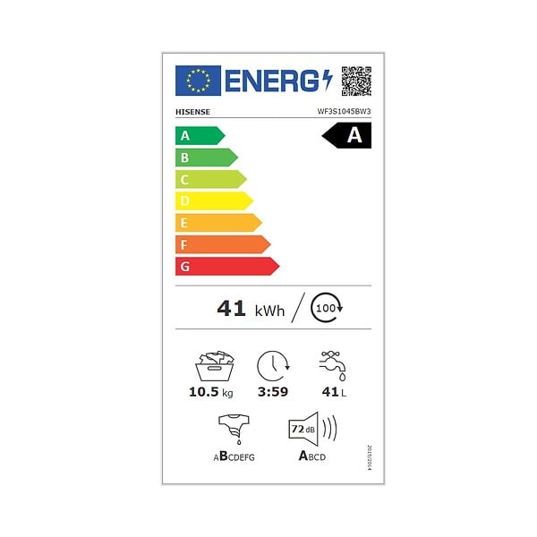 HISENSE - Lave-linge Frontal 10.5kg 1400 Tours/min Blanc - WF3S1045BW3 - large