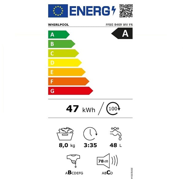 WHIRLPOOL - Lave-linge Frontal 8kg 1400 Tours/min - FFBS8469WVFR - large
