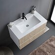 KIAMAMI VALENTINA - Meuble Salle De Bain Suspendu 80Cm Blanc Avec 2 Tiroirs Chêne Cannelé | Bilbao - vignette