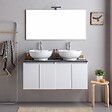 KIAMAMI VALENTINA - Meuble De Salle De Bains Suspendu 120Cm Blanc Bois Avec Plateau Anthracite Et Miroir | Bilbao - vignette