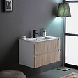 KIAMAMI VALENTINA - Meuble De Salle De Bains Suspendu 100Cm 2 Tiroirs Blanc Et Chêne Cannelé | Bilbao - vignette