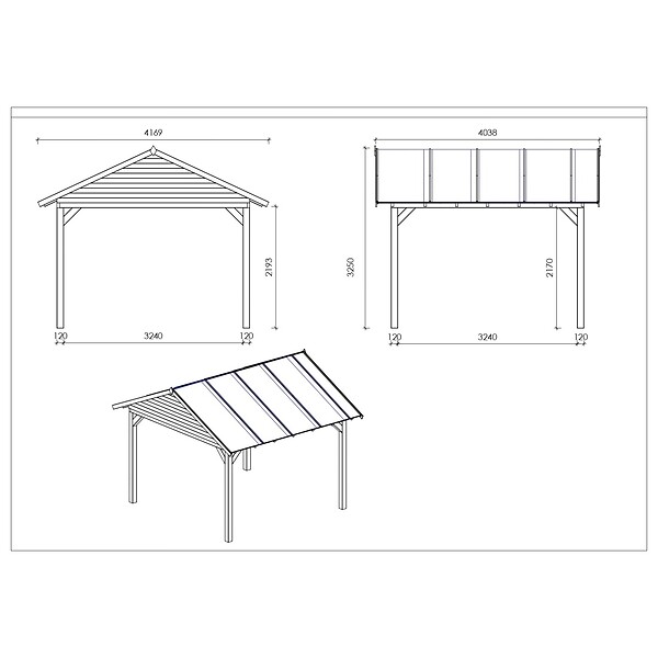 ALTANKA - Pergola de jardin 4.04x4.04m avec panneaux - traité - ALT125 - large