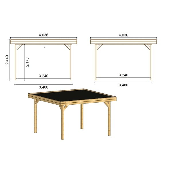 ALTANKA - Pergola de jardin 4.04x4.04m avec panneaux - traité - ALT133 - large