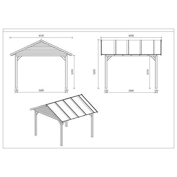 ALTANKA - Pergola de jardin 4.04x4.04m avec panneaux - traité - ALT127 - large