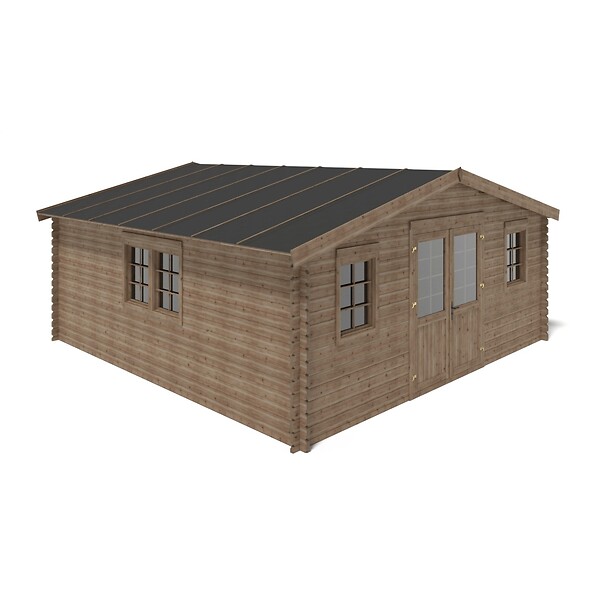 ALTANKA - Abri de jardin en bois - 34.8m2 - 5.9x5.9m - Traité - Ep. 45mm - Couleur: marron - DOM656 - large