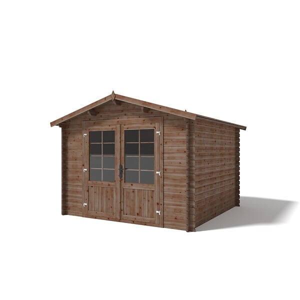 ALTANKA - Abri de jardin en bois - 9m2 - 3x3m - Traité - Ep. 28mm - Couleur: marron - DOM427 - large