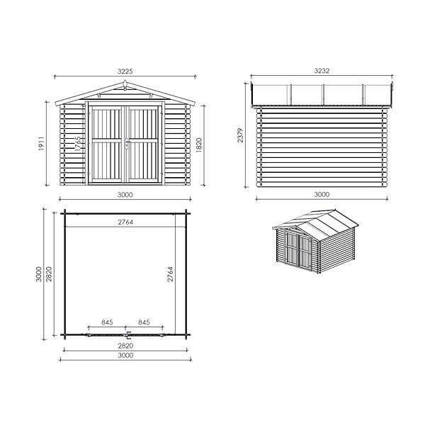 ALTANKA - Abri de jardin en bois - 9m2 - 3x3m - Traité - Ep. 28mm - Couleur: vert - DOM458 - large