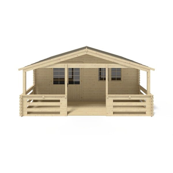 ALTANKA - Abri de jardin en bois - 6x6 m + terrasse avec balustrade et avant-toit en bois - 48 m2 - DOM749+DOM553+DOM555+POD04 - large