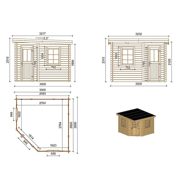 ALTANKA - Abri de jardin en bois - 8m2 - 3x3m - Traité - Ep. 28mm - Couleur: marron - DOM753 - large