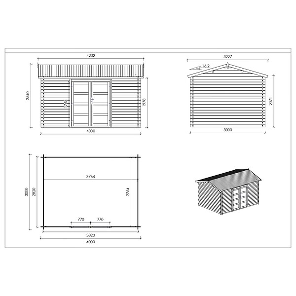 ALTANKA - Abri de jardin en bois - 12m2 - 4x3m - Traité - Ep. 28mm - Couleur: marron - DOM677 - large