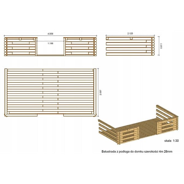 ALTANKA - Terrasse en bois avec balustrade pour abri en bois - 8m2 - 4m x 2m - imprégnée - couleur: marron - DOM79 - large