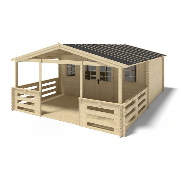 ALTANKA - Terrasse en bois avec balustrade pour abri en bois - 15m2 - 5m x 3m - couleur: naturel - DOM616 - large