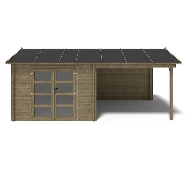 ALTANKA - Abri de jardin en bois - 17.4m2 - 5.79x3m - Traité - Ep. 28mm - Couleur: vert - DOM718 - large