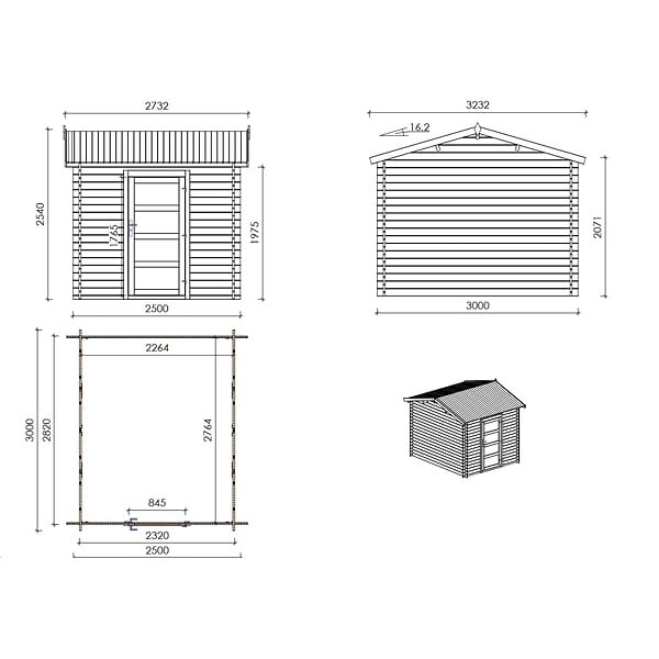 ALTANKA - Abri de jardin en bois - 7.5m2 - 2.5x3m - Traité - Ep. 28mm - Couleur: marron - DOM675 - large