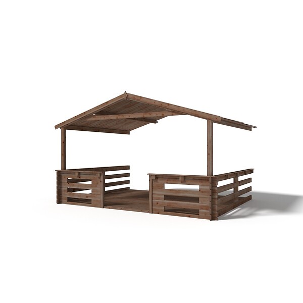 ALTANKA - Terrasse en bois avec balustrade pour abri en bois - 12m2 - 4m x 3m - imprégnée - couleur: marron - DOM542 - large