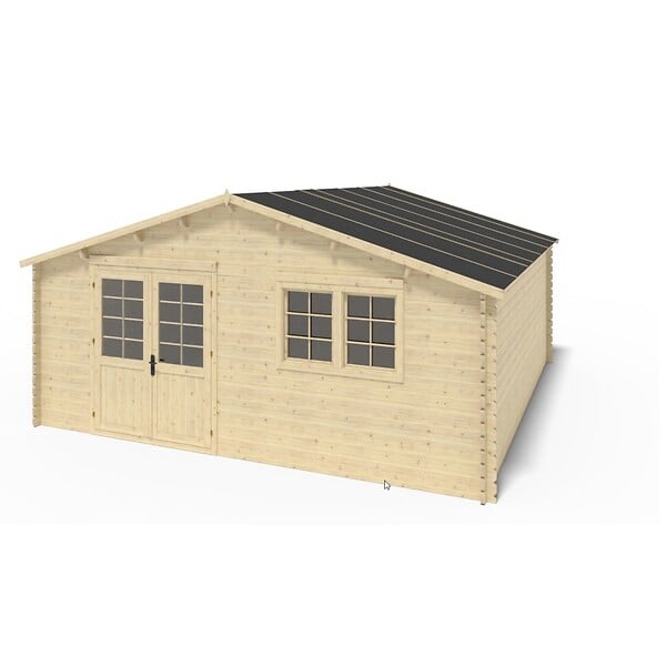 ALTANKA - Abri de jardin en bois - 6x6 m + terrasse avec balustrade et avant-toit en bois - 54 m2 - DOM749+DOM556+DOM558+POD04 - large