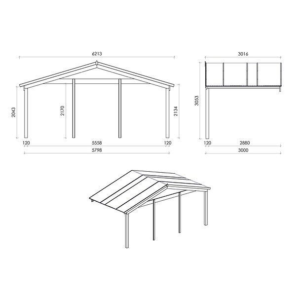 ALTANKA - Avant-toit en bois 6x3m pour le chalet de jardin 6m, couleur naturel - DOM556 - large