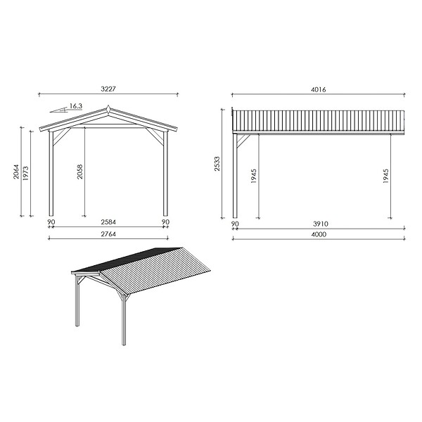 ALTANKA - Avant-toit en bois 4x2.76m pour le chalet de jardin 4m, traité, marron - DOS194 - large